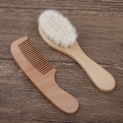 Baby Bürste und Kamm Set – Holzhaarbürste mit Naturborsten für Neugeborene
