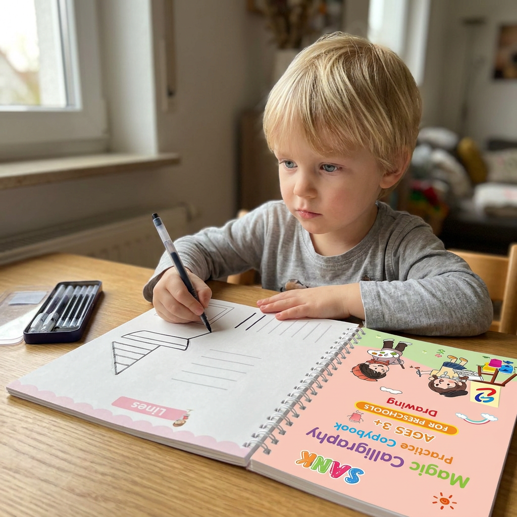 Magisches wiederverwendbares Schreibübungsheft-Set mit Rillen & verschwindender Tinte