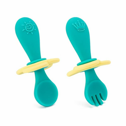 Baby Besteck Set aus Silikon – Lernlöffel & Gabel mit Sicherheitsring für Kleinkinder