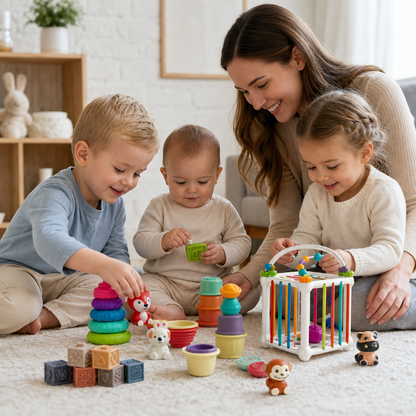 5-in-1 Montessori-Sensorik-Spielset für Babys aus weichem Gummi mit Stapel- & Sortierspielzeug – 26 Teile
