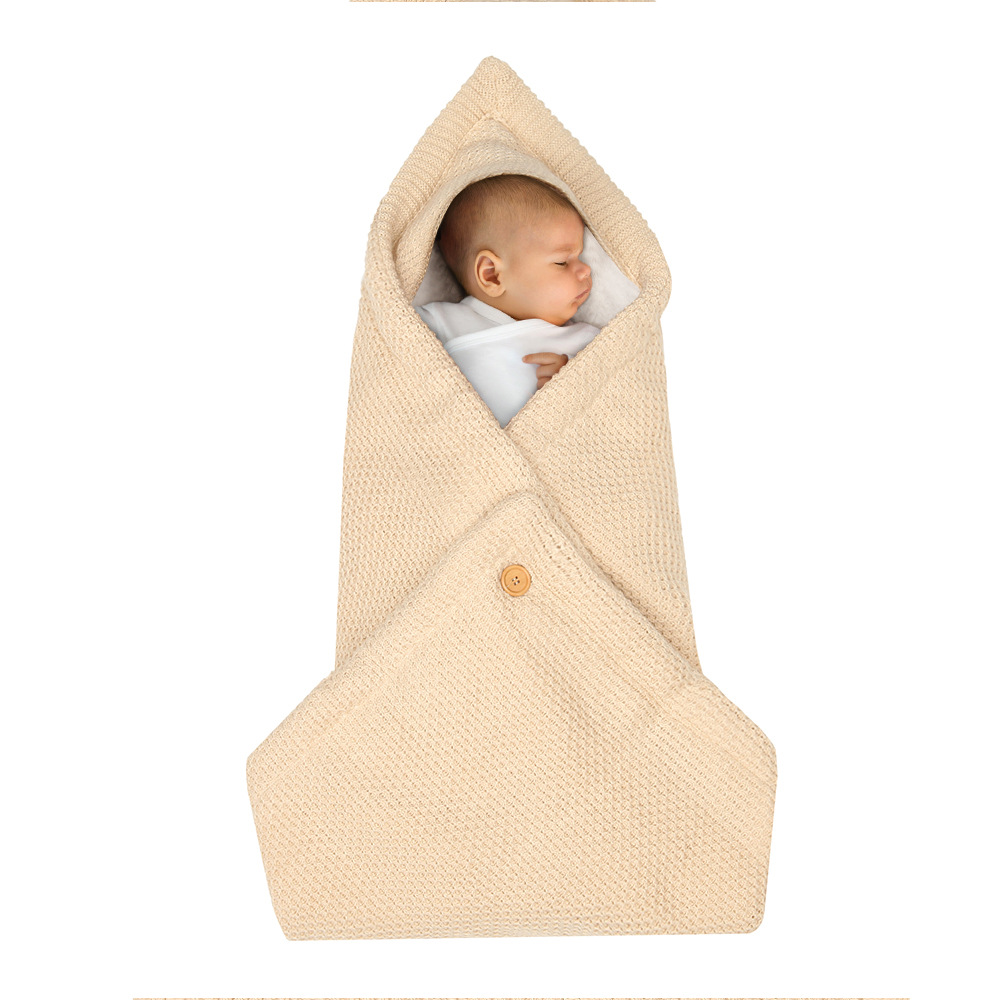 Baby Strick Einschlagdecke – Warme Winterdecke mit Kapuze für Neugeborene