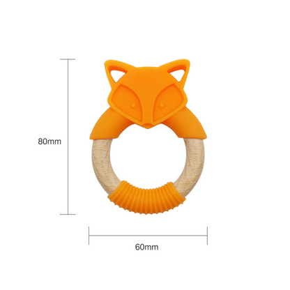 Baby Beißring aus Holz und Silikon – Zahnungshilfe im Fuchsdesign