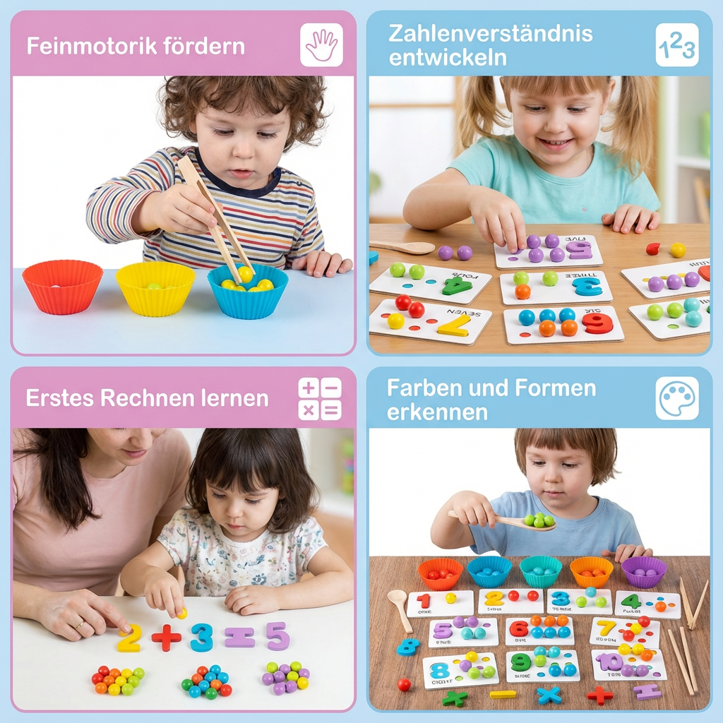 Montessori Kugel Zahlen und Farben Sortierset zum Rechnen Lernen