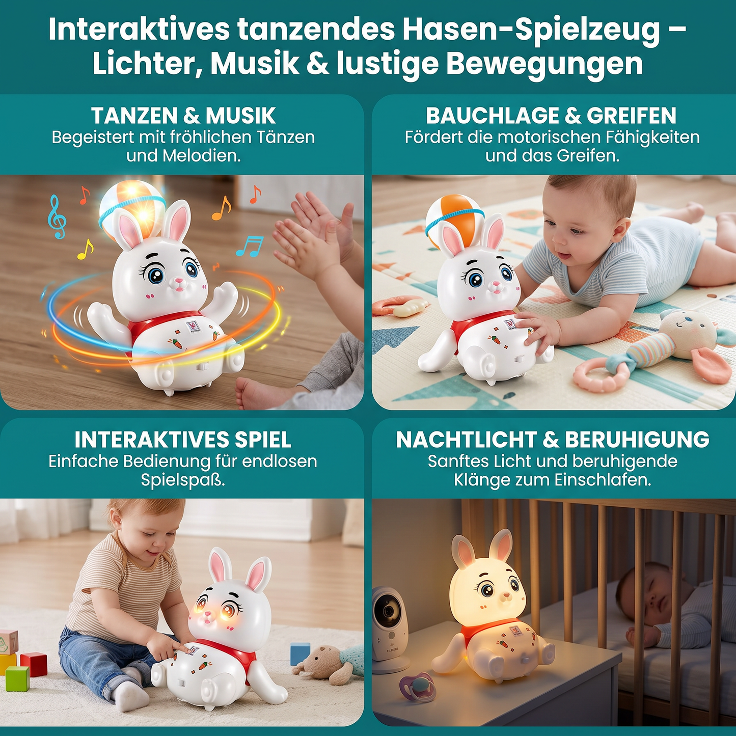 Interaktives tanzendes Hasen-Spielzeug – Lichter, Musik & lustige Bewegungen