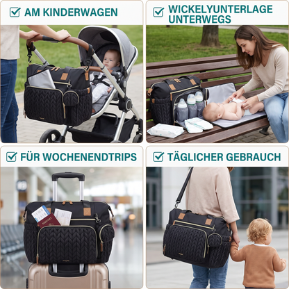 Leichte wasserdichte Wickeltasche – Großes Fassungsvermögen mit Wickelunterlage & Schnullerbox