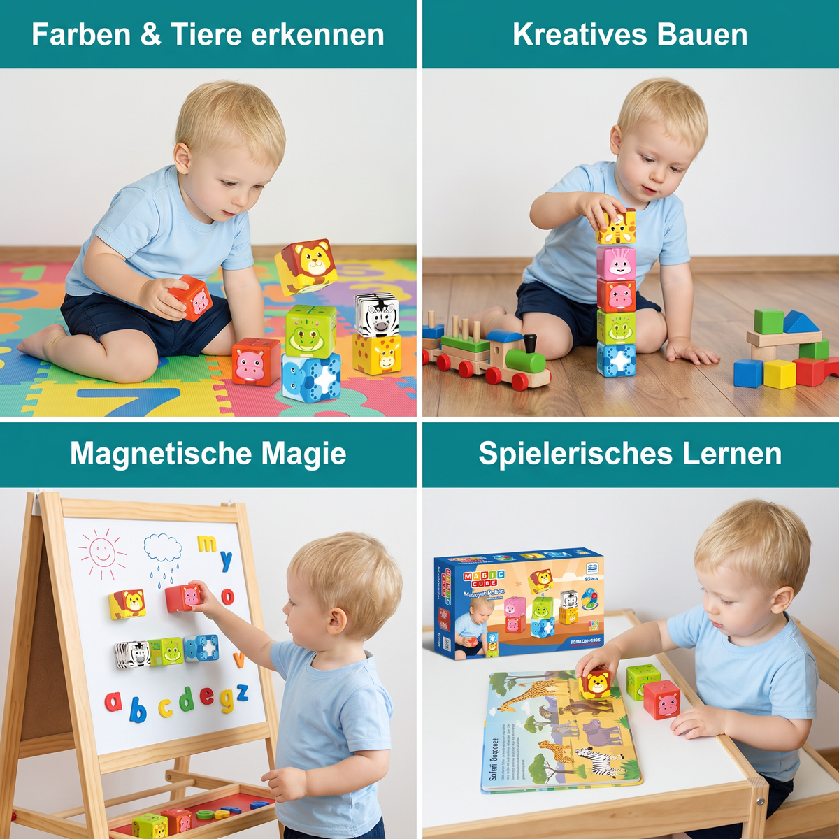 Kleinkindsichere 4,2-cm-Safari-Tier-Magnetbausteine – MINT-Lernwürfel