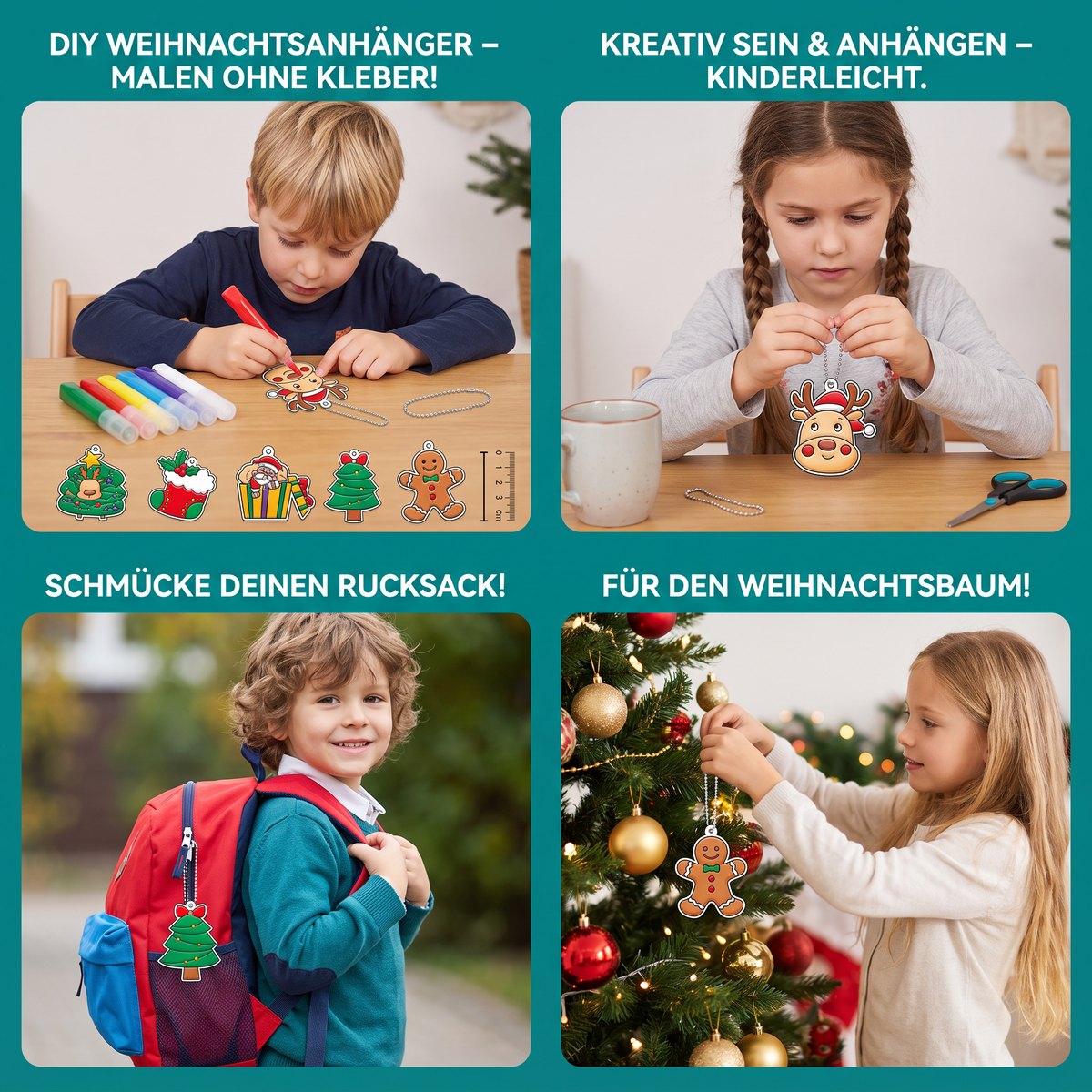 DIY-Weihnachtsanhänger-Bastelset mit kleberfreier Maltechnik für Kinder