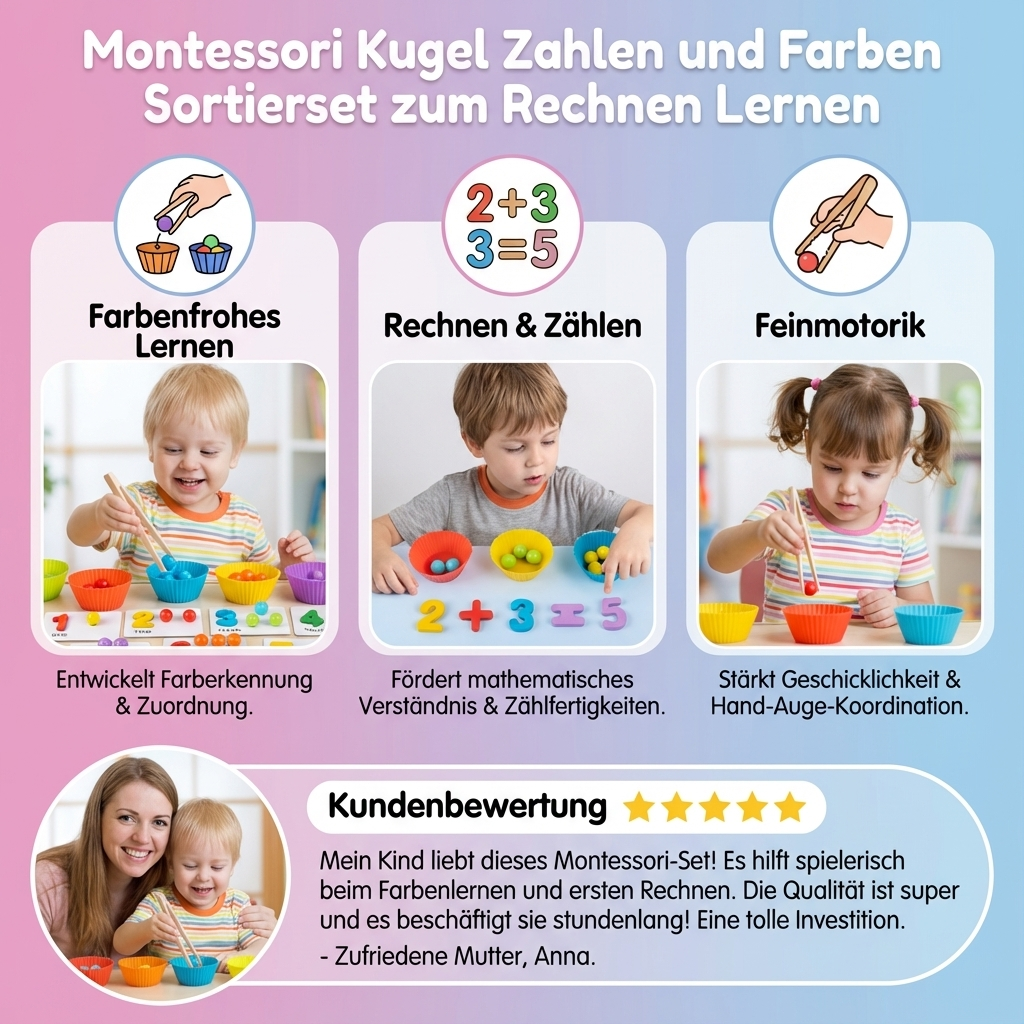 Montessori Kugel Zahlen und Farben Sortierset zum Rechnen Lernen