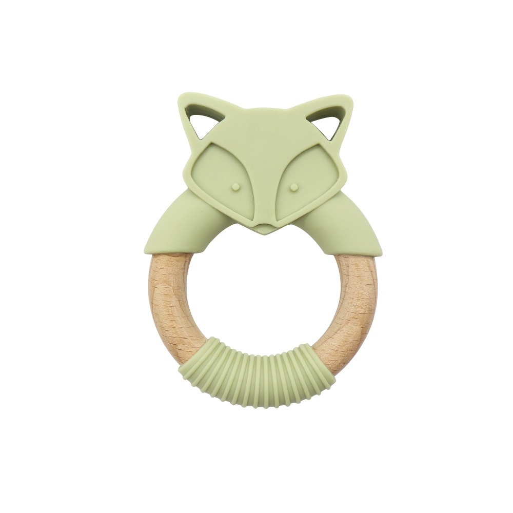 Baby Beißring aus Holz und Silikon – Zahnungshilfe im Fuchsdesign