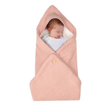 Baby Strick Einschlagdecke – Warme Winterdecke mit Kapuze für Neugeborene