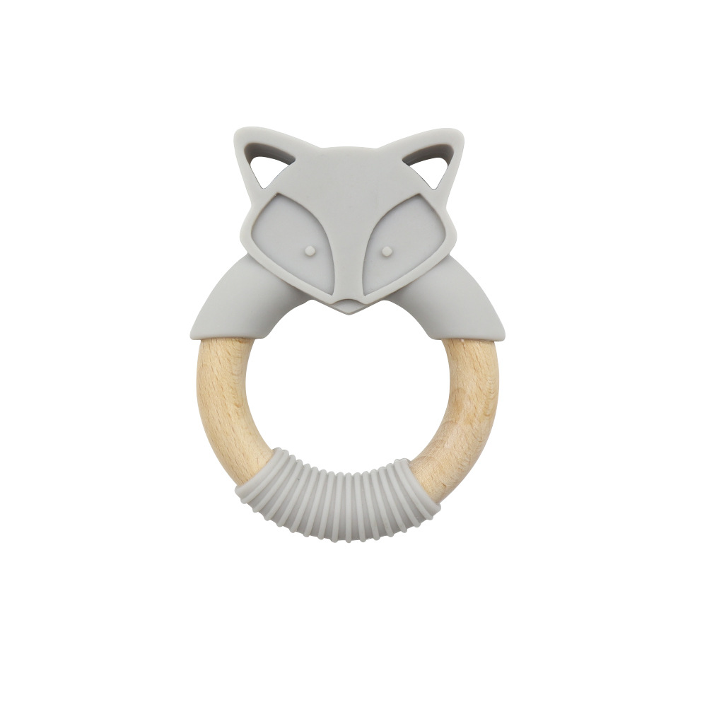 Baby Beißring aus Holz und Silikon – Zahnungshilfe im Fuchsdesign