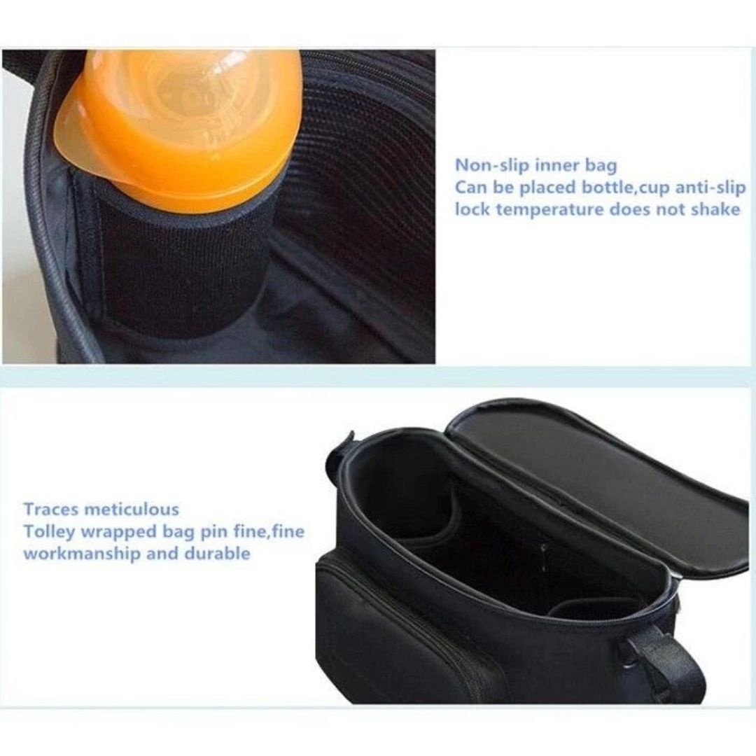 Multifunktionale Kinderwagen-Tasche mit Isolierfach und Feuchttuchspender