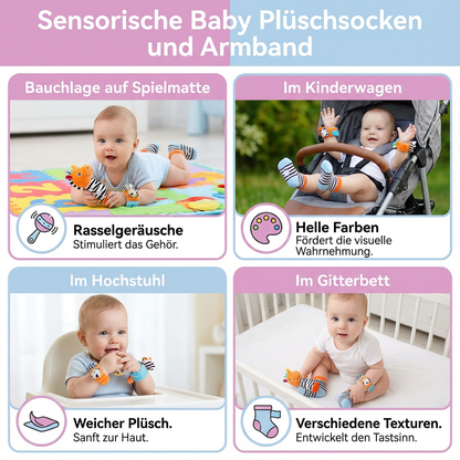Sensorische Baby Plüschsocken und Armband
