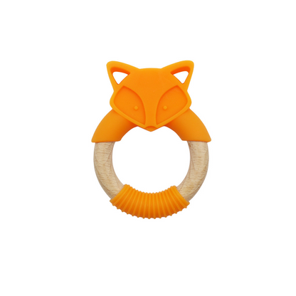 Baby Beißring aus Holz und Silikon – Zahnungshilfe im Fuchsdesign