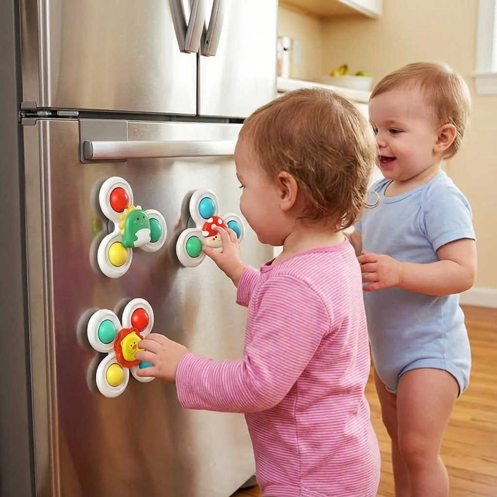 Niedliches Saugnapf Drehspielzeug für Babys 3er Set