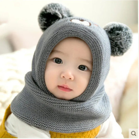 Baby Wintermütze mit Ohren – Warme Strickmütze mit Fleecefutter und Tiermotiv