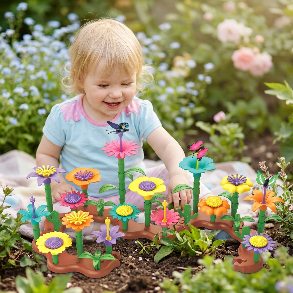 Blumen-Garten Steckspiel für Kinder – Kreatives Pflanz & Lernspielzeug für kleine Gärtnerinnen und Gärtner