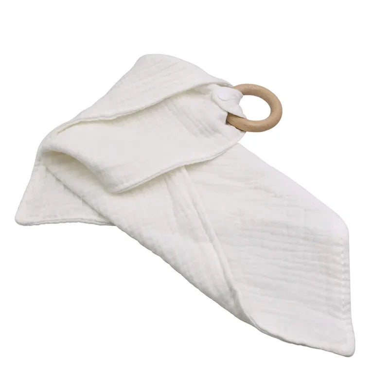 Baby Beißringe mit Holzring – Weiche Muslin Tücher Beißhilfe