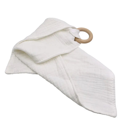 Baby Beißringe mit Holzring – Weiche Muslin Tücher Beißhilfe