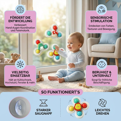 Niedliches Saugnapf Drehspielzeug für Babys 3er Set