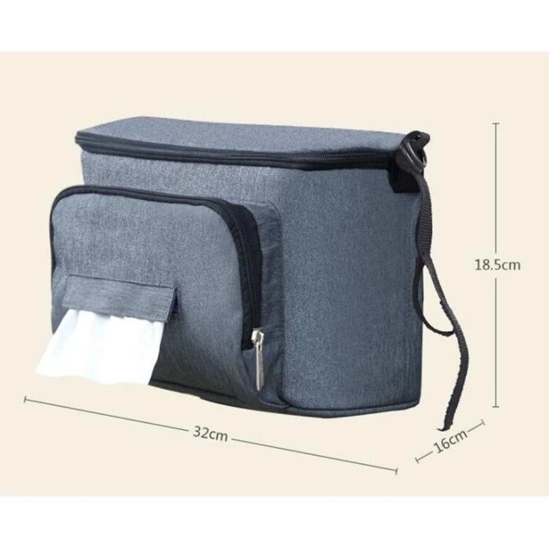 Multifunktionale Kinderwagen-Tasche mit Isolierfach und Feuchttuchspender