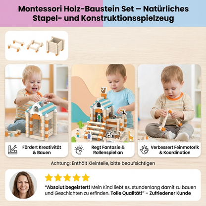 Montessori Holz-Baustein Set – Natürliches Stapel- und Konstruktionsspielzeug