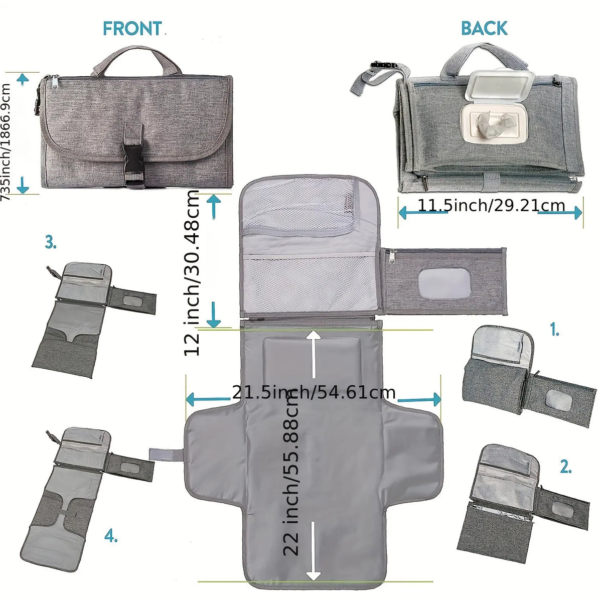 Wickelunterlage für Unterwegs – Faltbare Baby Wickelmatte mit Taschen