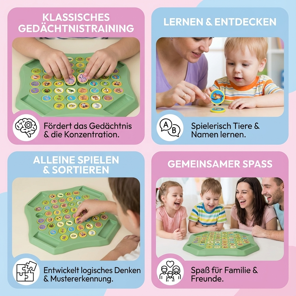 Memory Tiermünzen Familien Spielbrett