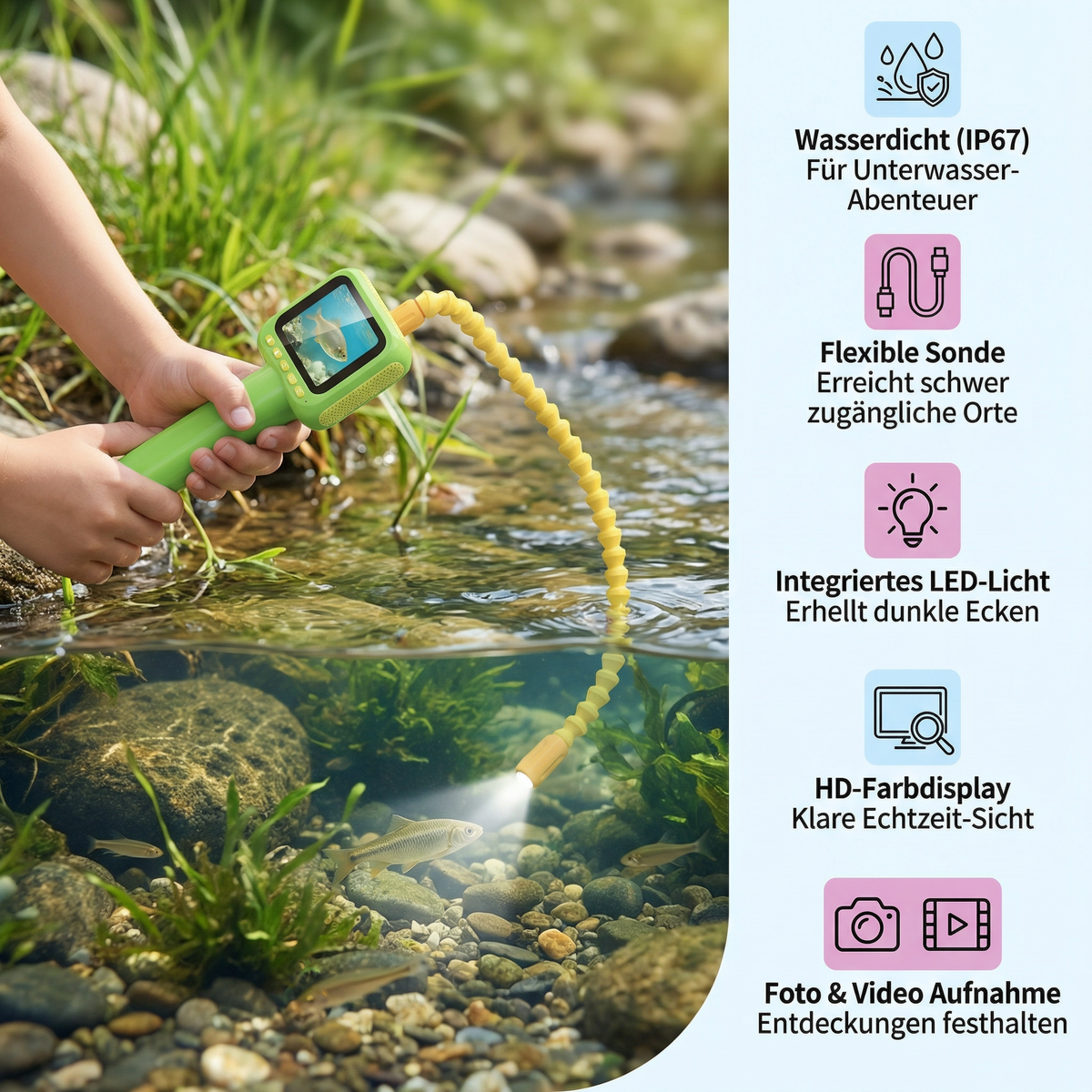 Kinder Entdecker Kamera – Unterwasser & Natur Exploration Spielzeug mit Licht & Display