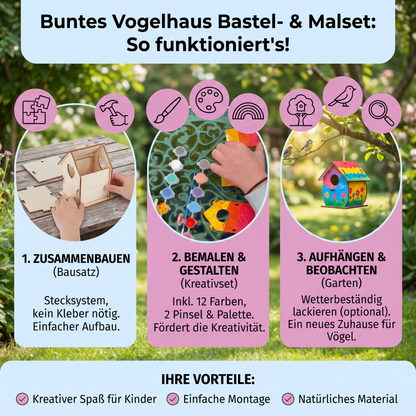 Buntes Vogelhaus Bastel- & Malset für Kinder