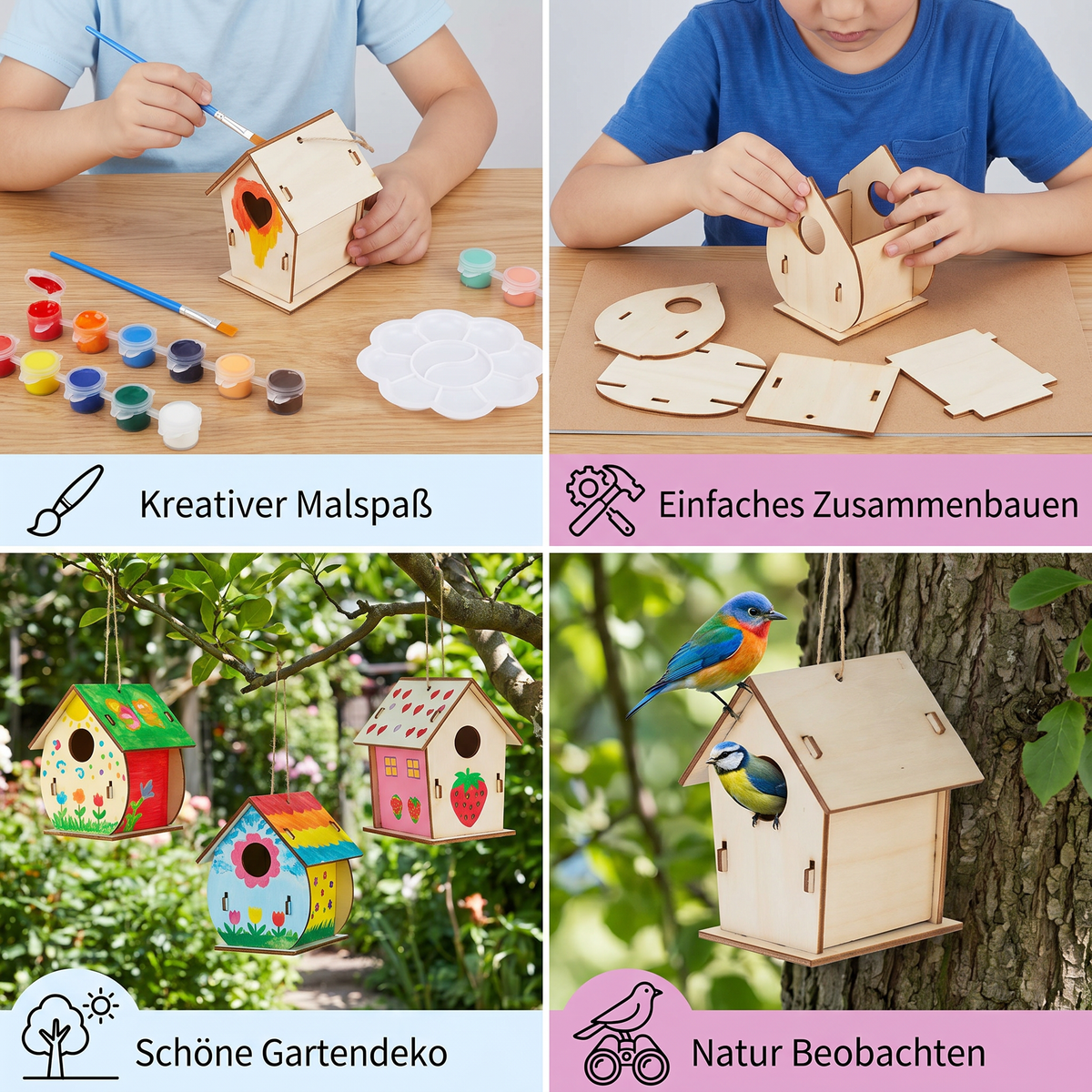 Buntes Vogelhaus Bastel- & Malset für Kinder