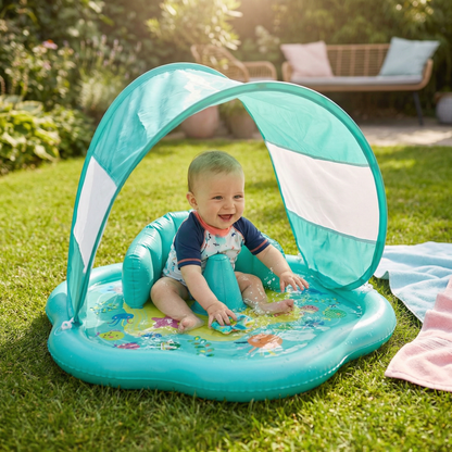 Aufblasbare Wasserspielmatte für Babys mit Sonnenschutz – Perfekt für den Sommer