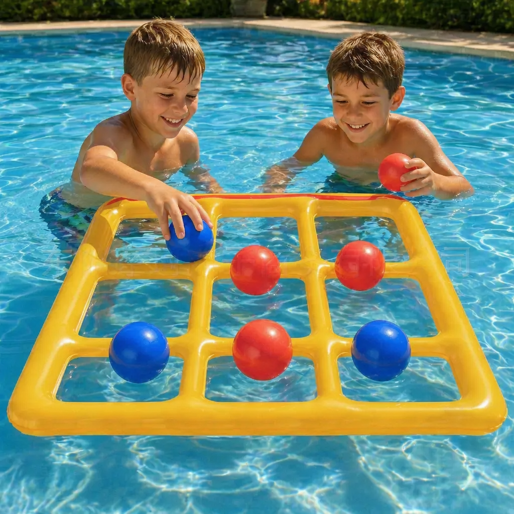 Aufblasbares Pool Tic-Tac-Toe Spiel – Wasser Party Spiel mit Bällen & Pumpe