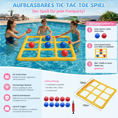 Aufblasbares Pool Tic-Tac-Toe Spiel – Wasser Party Spiel mit Bällen & Pumpe