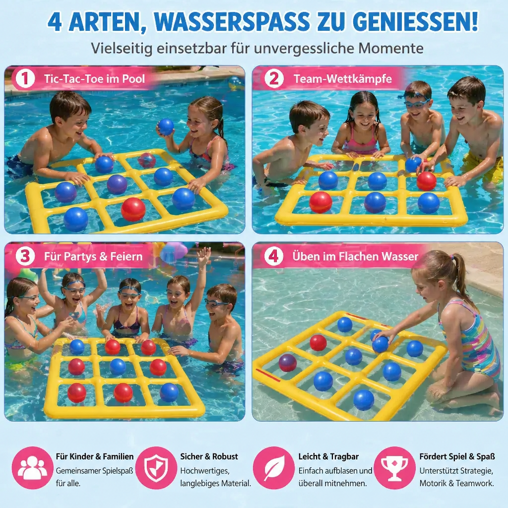 Aufblasbares Pool Tic-Tac-Toe Spiel – Wasser Party Spiel mit Bällen & Pumpe