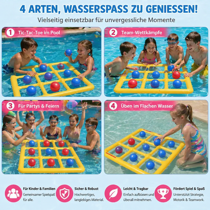Aufblasbares Pool Tic-Tac-Toe Spiel – Wasser Party Spiel mit Bällen & Pumpe