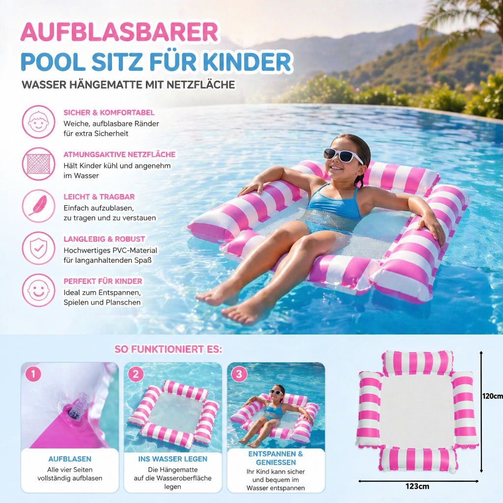 Aufblasbarer Pool Sitz für Kinder – Wasser Hängematte mit Netzfläche