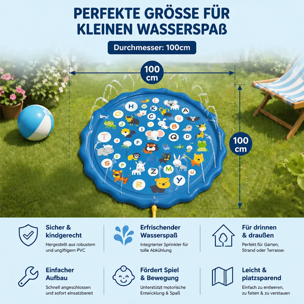 Aufblasbare Kinder-Wasserspielmatte mit Sprinkler – Outdoor Sprühspaß für Garten & Strand