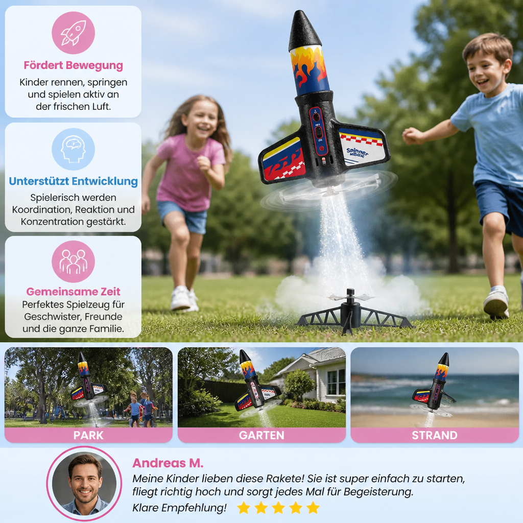 Kinder Raketen-Launcher mit Fallschirm – Motorisierte Spielzeugrakete für Outdoor-Abenteuer