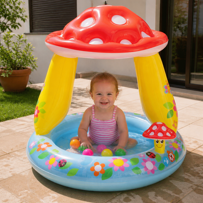 Kinder-Planschbecken mit Doppelboden & Pilz-Sonnendach – Komfortabler Baby-Spielpool & Bällebad