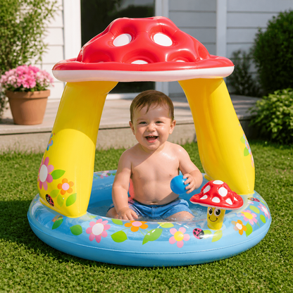 Kinder-Planschbecken mit Doppelboden & Pilz-Sonnendach – Komfortabler Baby-Spielpool & Bällebad