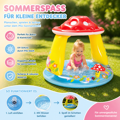 Kinder-Planschbecken mit Doppelboden & Pilz-Sonnendach – Komfortabler Baby-Spielpool & Bällebad