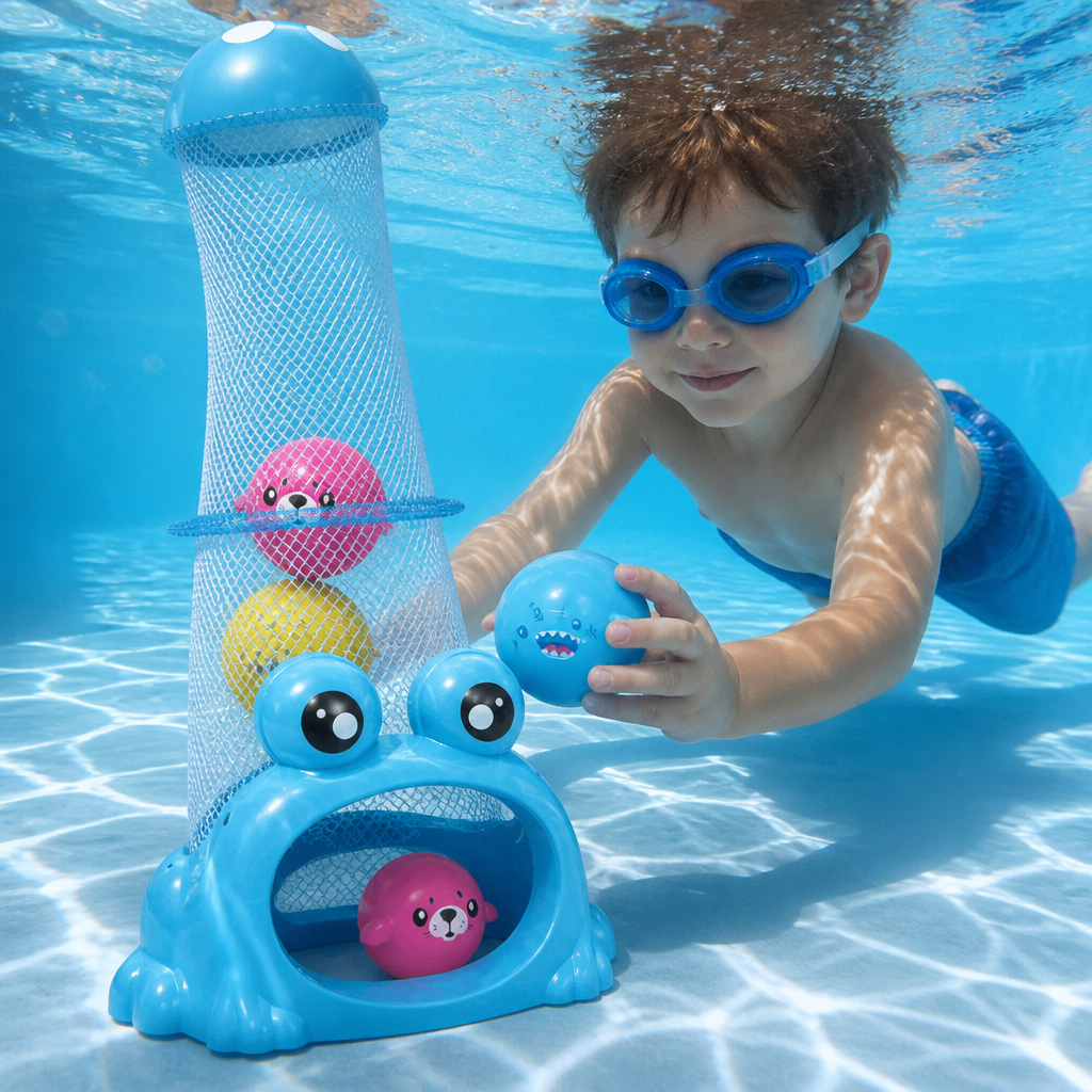 Frosch Tauch Pool Spielzeug mit Fangnetz und Meeresbällen