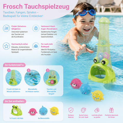 Frosch Tauch Pool Spielzeug mit Fangnetz und Meeresbällen