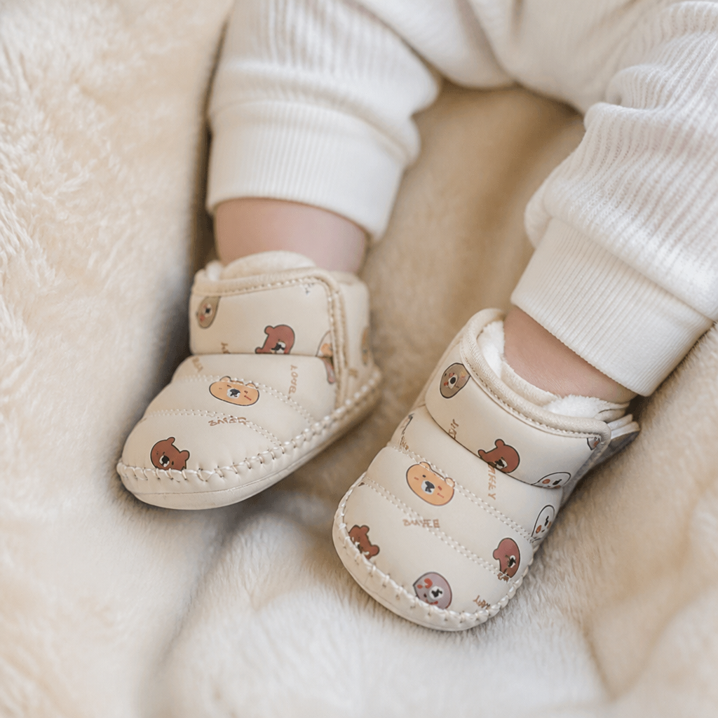 Winter Babyschuhe mit warmem Innenfutter und Bärenmotiv