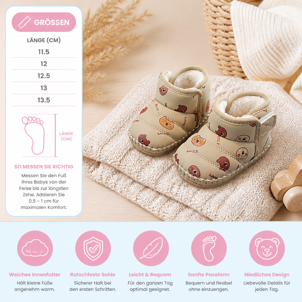 Winter Babyschuhe mit warmem Innenfutter und Bärenmotiv