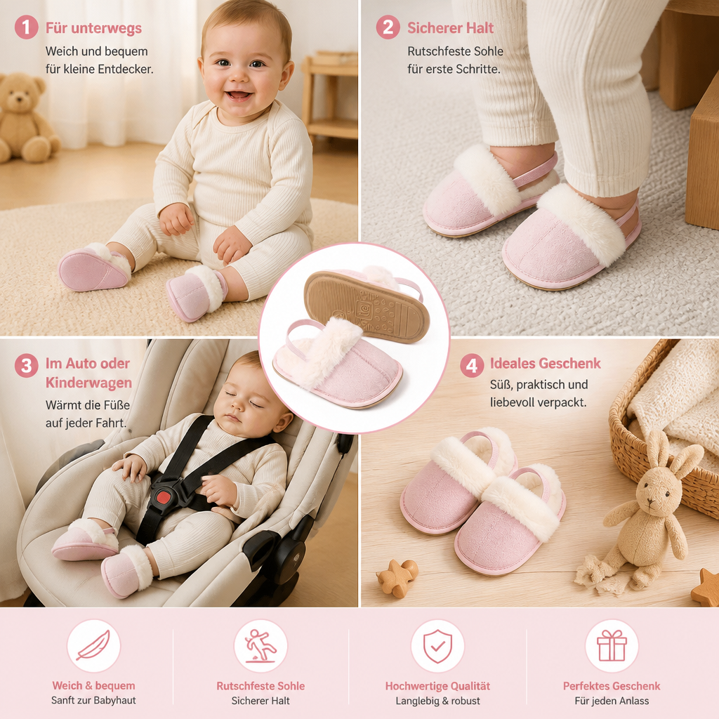 Flauschige Babyslipper mit rutschfester Sohle