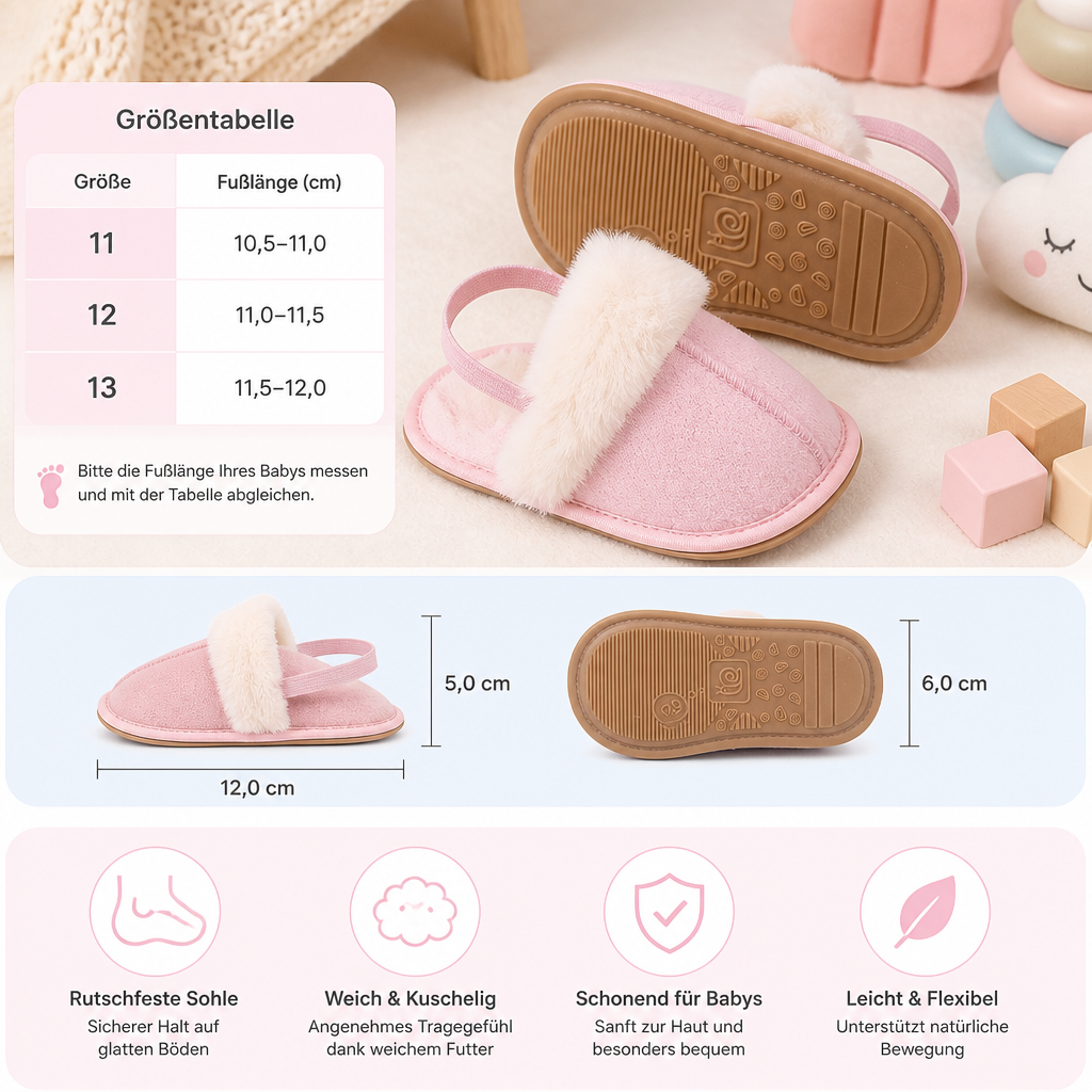 Flauschige Babyslipper mit rutschfester Sohle