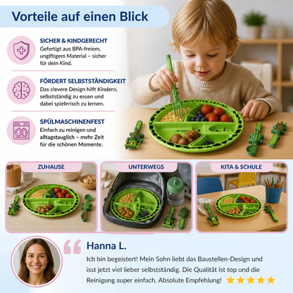Geschirr und Besteckset im Dino-Design