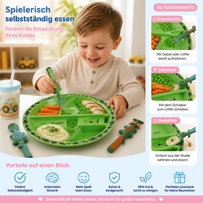Geschirr und Besteckset im Dino-Design
